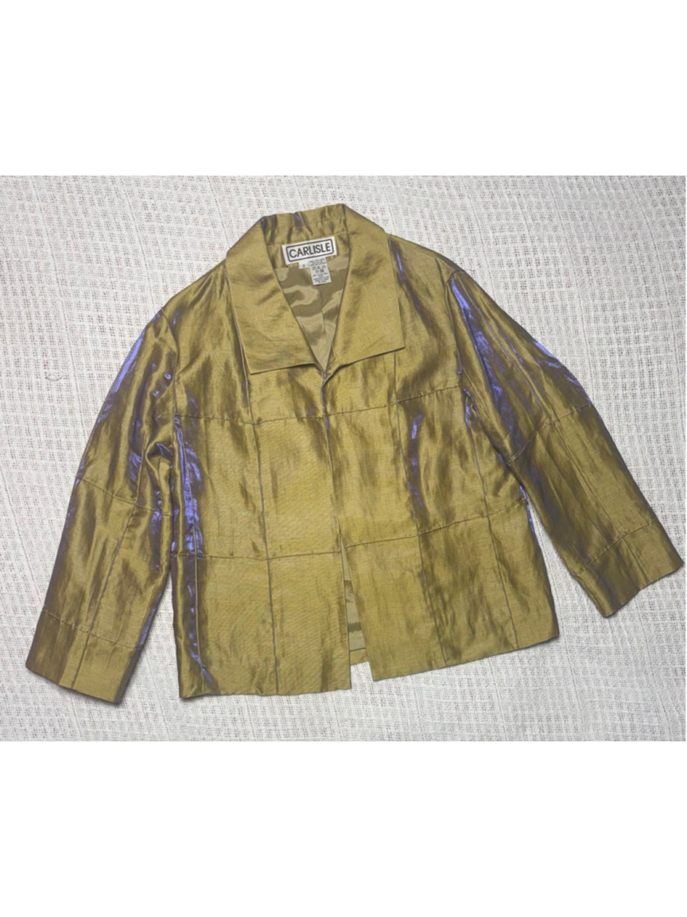 Vintage Carlisle Irridescent Metallic Gold/Olive Green 85% Linen Jacket Size 6 - Picture 2 of 8